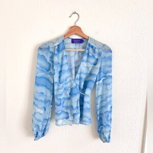 REALISATION PAR blue cloud print silk wrap top / size XXS